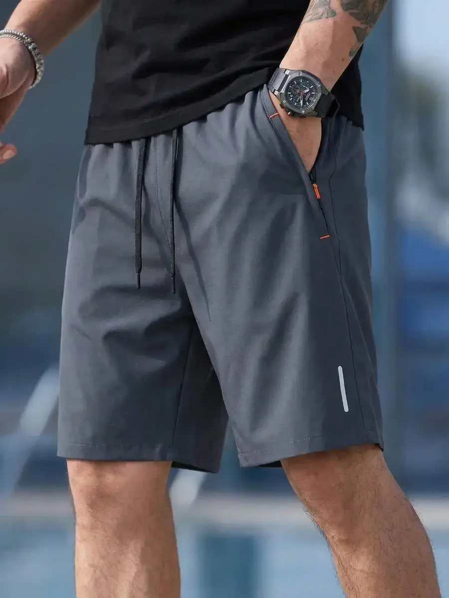 Mens Elastic Waist Shorts With Zipper Pockets Reflective Stripe Drawstring Comfortable Minimalist For Sports Outdoor Daily
Mens Elastic Waist Shorts With Zipper Pockets Reflective Stripe Drawstring Comfortable Minimalist For Sports Outdoor Daily