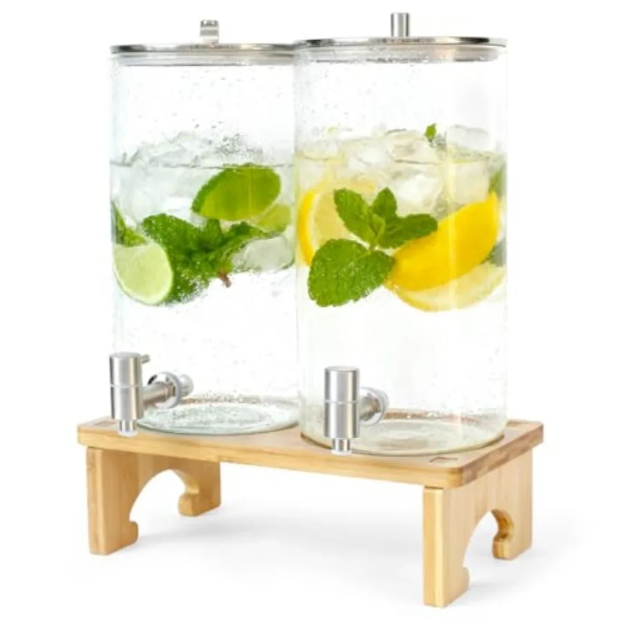 2 Pack 1.5 Gallon Drink dispenser with Stand Glass Beverage Dispenser With Wood Stand, 18/8 Stainless Steel Spigot and Labels L
2 Pack 1.5 Gallon Drink dispenser with Stand Glass Beverage Dispenser With Wood Stand, 18/8 Stainless Steel Spigot and Labels L