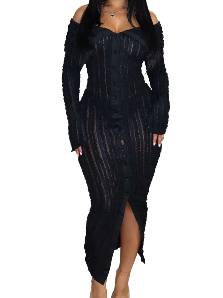 Elegant Sexy Solid Dress Lady Fashion Long Sleeve Slash Neck Package Dresses For Women Formal Evening Party Womens Clothing
Elegant Sexy Solid Dress Lady Fashion Long Sleeve Slash Neck Package Dresses For Women Formal Evening Party Womens Clothing