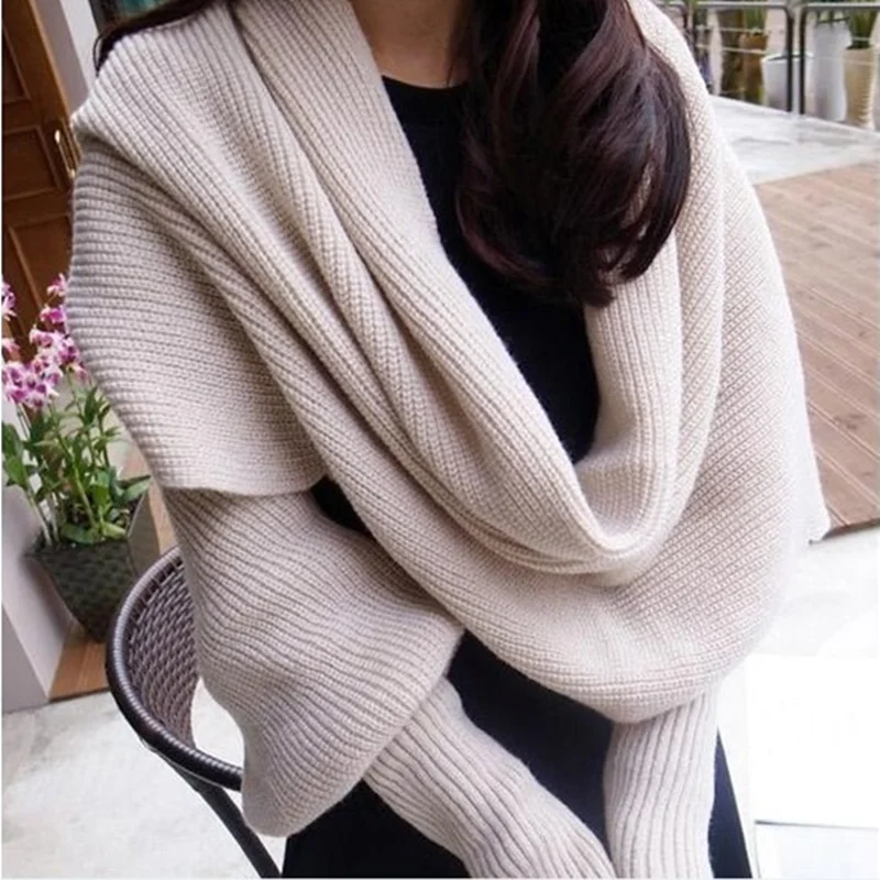 European Style Winter Women Long Scarf With Sleeves Wool Knitted Scarves For Women Thick Warm Casual Shawl High Quality
European Style Winter Women Long Scarf With Sleeves Wool Knitted Scarves For Women Thick Warm Casual Shawl High Quality