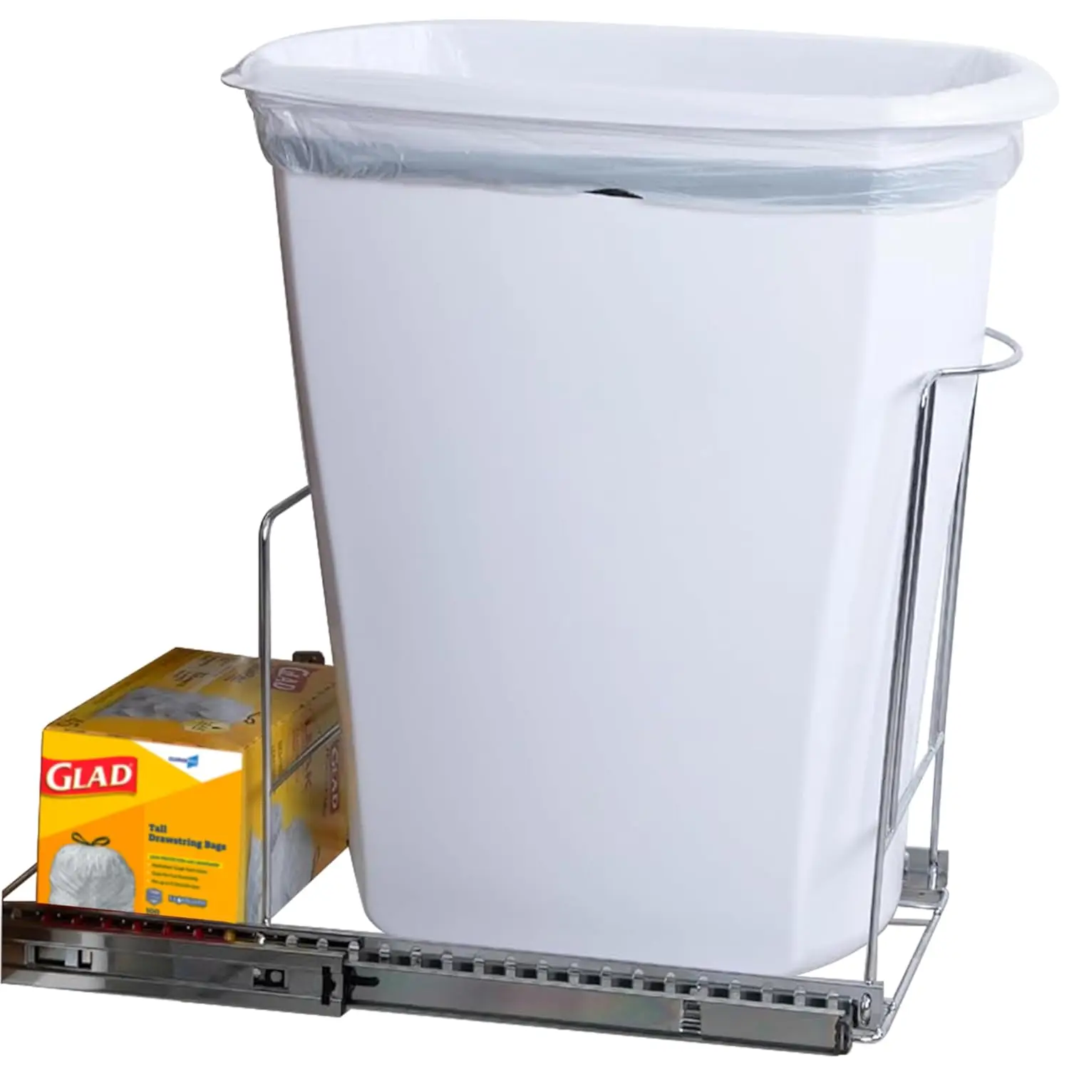 Pull Out Trash Can for Cabinet, 12 Gal Heavy Duty Chrome Slide, Fits 13" Opening
Pull Out Trash Can for Cabinet, 12 Gal Heavy Duty Chrome Slide, Fits 13" Opening