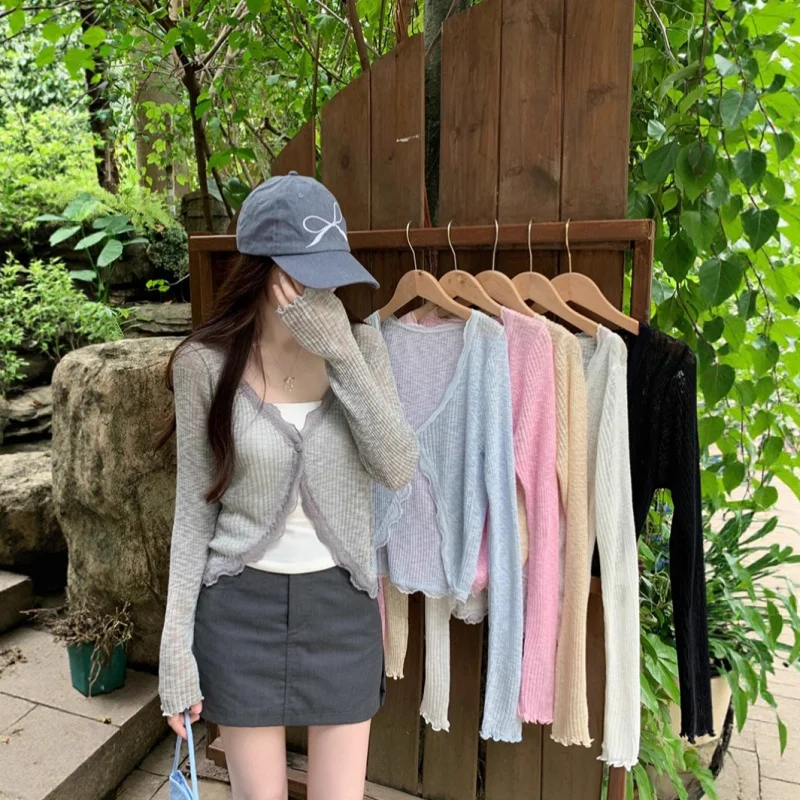 Women's Summer Korean Style Sun-Protective Knitted CardiganchicLightweight outerwear jacket/air conditioning shirt
Women's Summer Korean Style Sun-Protective Knitted CardiganchicLightweight outerwear jacket/air conditioning shirt