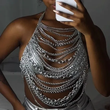 Fashionable Punk Choker with Chunky Chain Neck-Wear Top Tank Top Chest Chain Nightclub Performance Wedding Party Props
Fashionable Punk Choker with Chunky Chain Neck-Wear Top Tank Top Chest Chain Nightclub Performance Wedding Party Props