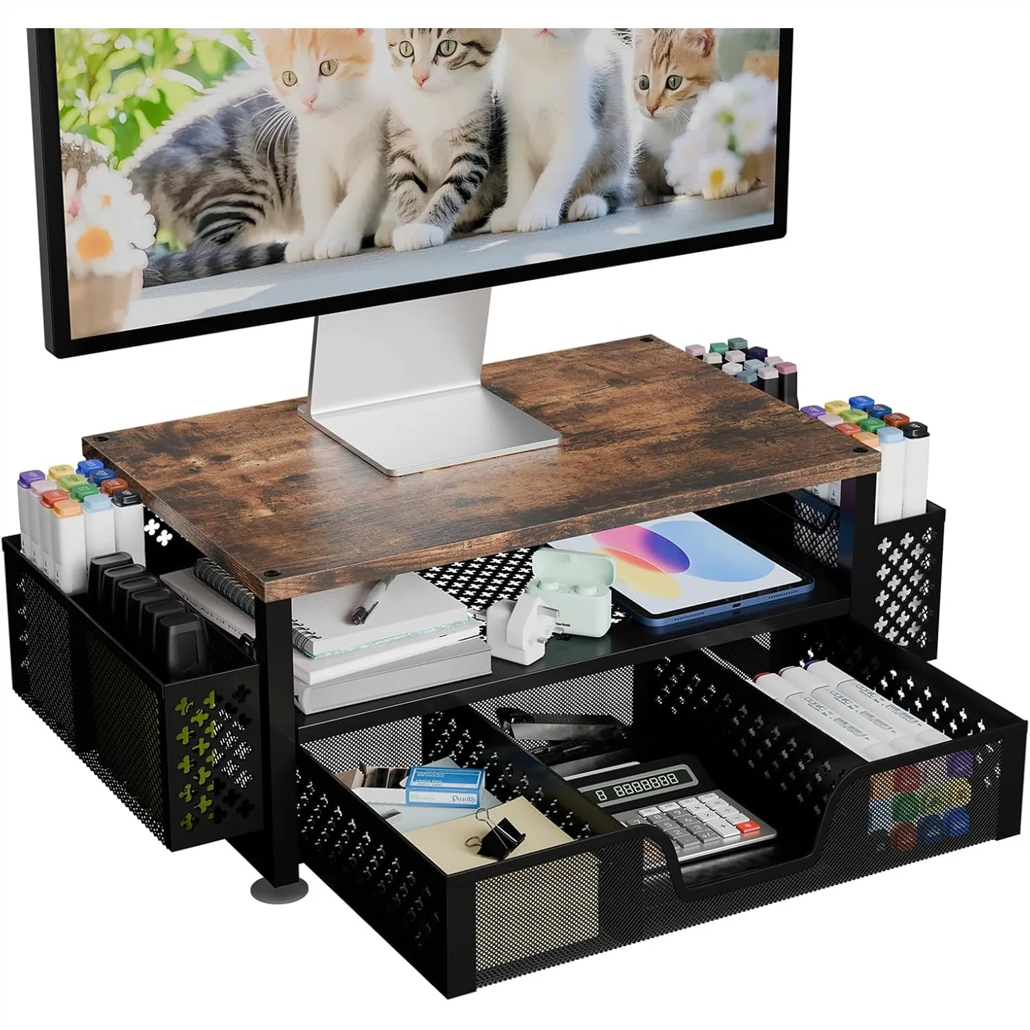 Computer Monitor Stand Riser with Drawer and 2 Pen Holders, 2-Tier Desk Organizer for Home Office, Wood
Computer Monitor Stand Riser with Drawer and 2 Pen Holders, 2-Tier Desk Organizer for Home Office, Wood