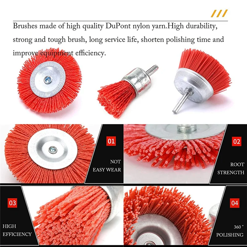 AB42-3 Piece Nylon Filament Abrasive Wire Brush Wheel & Cup Brush Set With 1/4 Inch Shank For Removal Of Rust/Corrosion/Paint
AB42-3 Piece Nylon Filament Abrasive Wire Brush Wheel & Cup Brush Set With 1/4 Inch Shank For Removal Of Rust/Corrosion/Paint