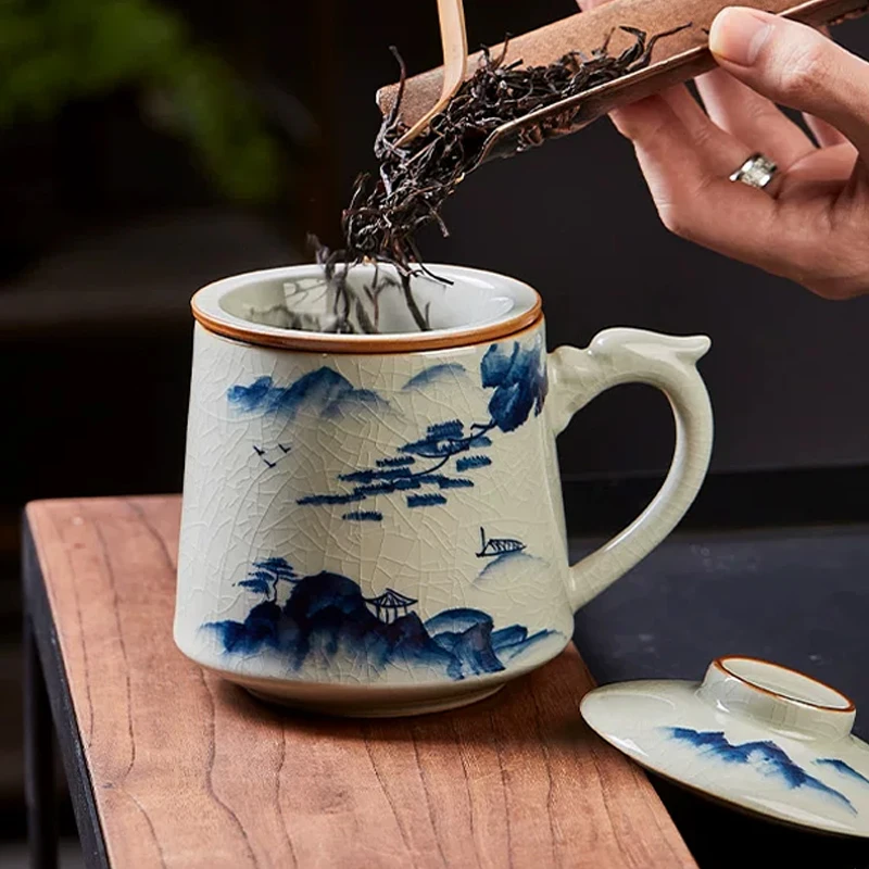 Chinese Style Ceramic Mountains Pattern Mug, Personal Creative Ice Cracked Teacup, With Cover Filtered Tea Water Separation, 1Pc
Chinese Style Ceramic Mountains Pattern Mug, Personal Creative Ice Cracked Teacup, With Cover Filtered Tea Water Separation, 1Pc