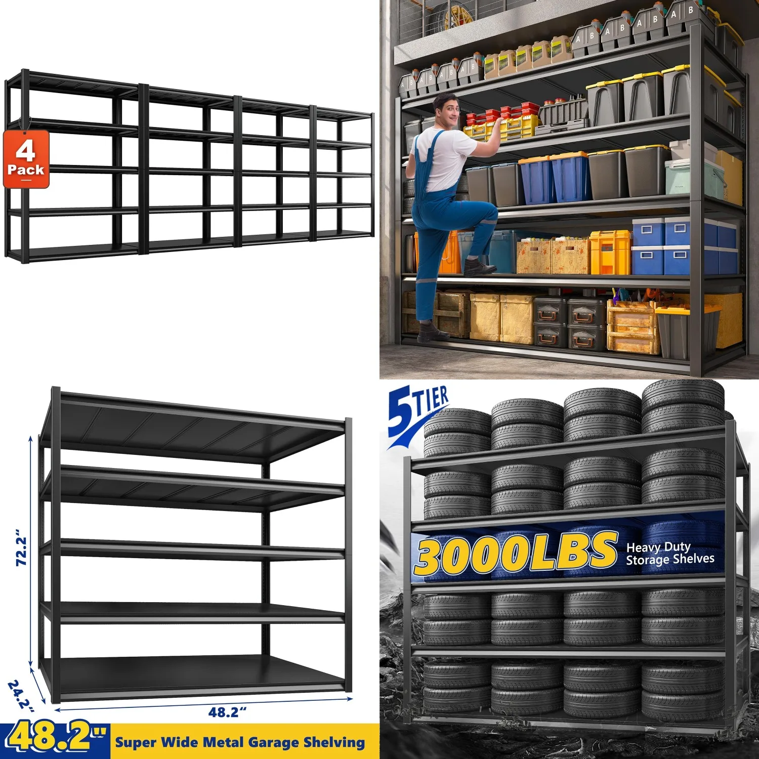 3000LBS 5 Tier Metal Garage Shelving Adjustable Storage Shelf Basement Warehouse 72.2x24.2x48.2in 4 Pack, Customized
3000LBS 5 Tier Metal Garage Shelving Adjustable Storage Shelf Basement Warehouse 72.2x24.2x48.2in 4 Pack, Customized