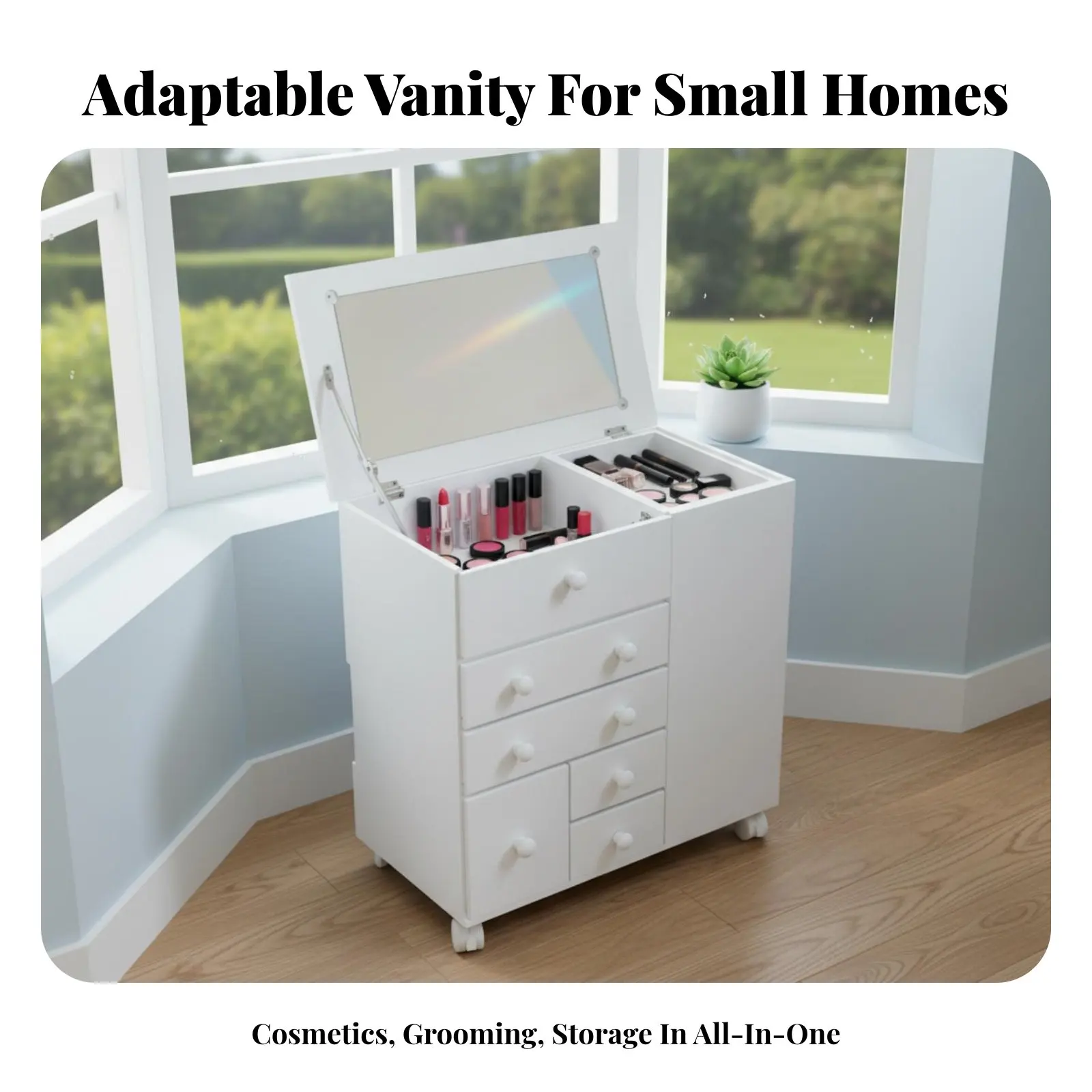 Rolling Vanity Organizer Hinged-Lid Mirror Rolling Makeup Cart Japanese Design Multifunctional for Cosmetic Aficionados
Rolling Vanity Organizer Hinged-Lid Mirror Rolling Makeup Cart Japanese Design Multifunctional for Cosmetic Aficionados