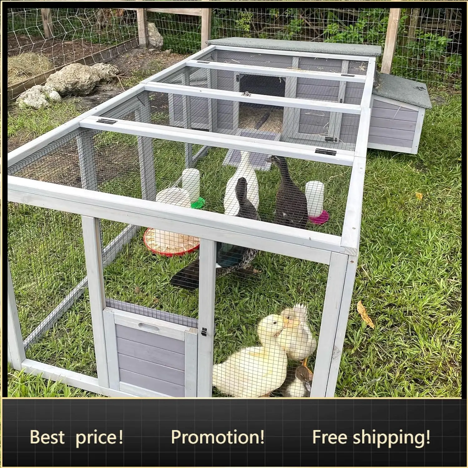 Chicken Coop 103" Large Duck Coop with Run Outdoor Chicken House with Nesting Box, 4-6 Chickens
Chicken Coop 103" Large Duck Coop with Run Outdoor Chicken House with Nesting Box, 4-6 Chickens