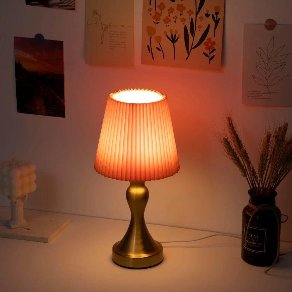 Vintage Pleated Table Lamp, Plug-in for Bedroom, Decorative Night Lamp with Gold Base, Aesthetic Bedside Light for Living Room,
Vintage Pleated Table Lamp, Plug-in for Bedroom, Decorative Night Lamp with Gold Base, Aesthetic Bedside Light for Living Room,
