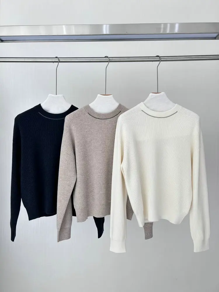 Women's Wool Knitted Sweater Bead Chain O-Neck Long Sleeve Solid Color Loose Autumn Winter Pullover
Women's Wool Knitted Sweater Bead Chain O-Neck Long Sleeve Solid Color Loose Autumn Winter Pullover
