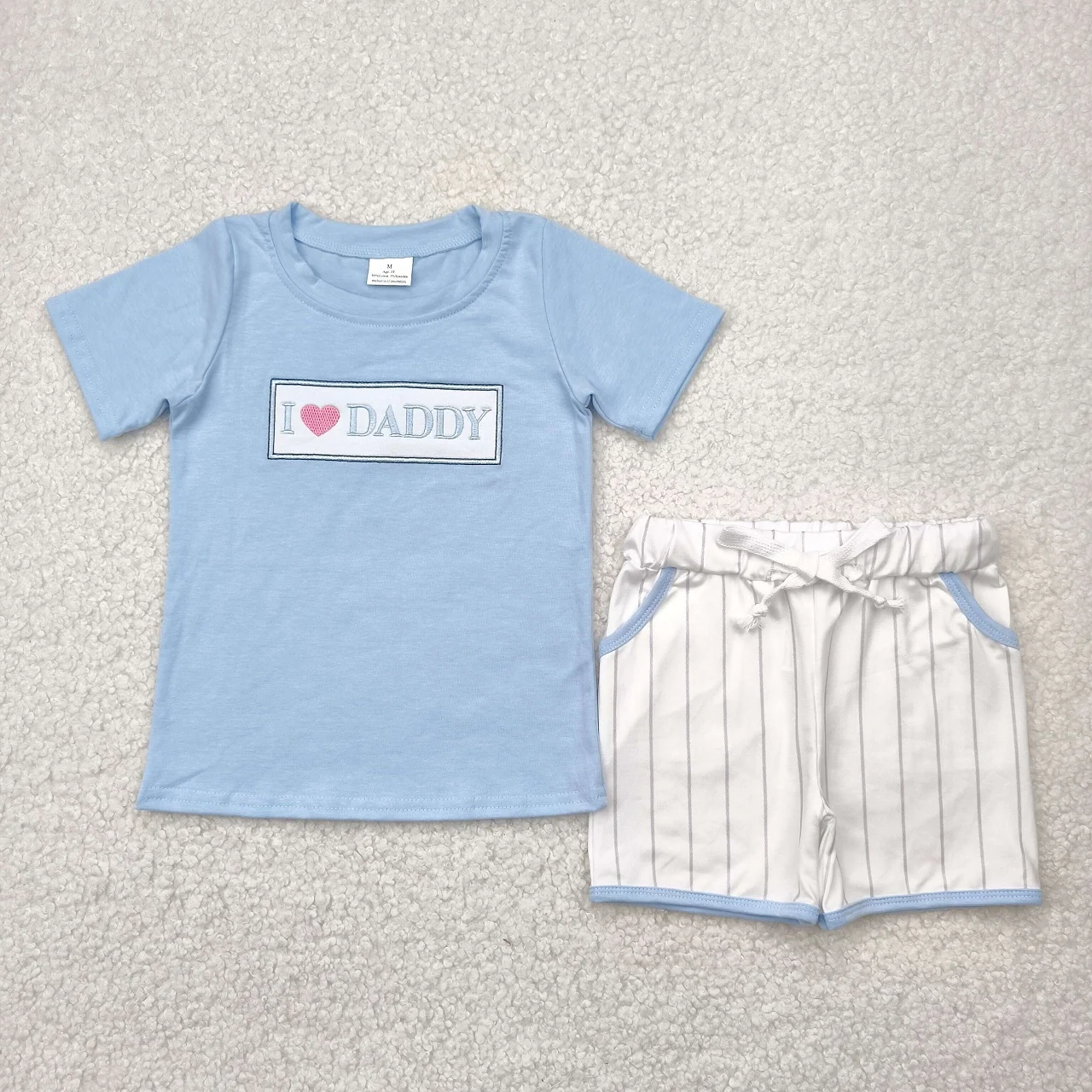 Wholesale Toddler Embroidery Children Short Sleeves Blue Daddy Shirt Tee Baby Boy Stripes Pockets Shorts Outfit Kids Set Clothes
Wholesale Toddler Embroidery Children Short Sleeves Blue Daddy Shirt Tee Baby Boy Stripes Pockets Shorts Outfit Kids Set Clothes