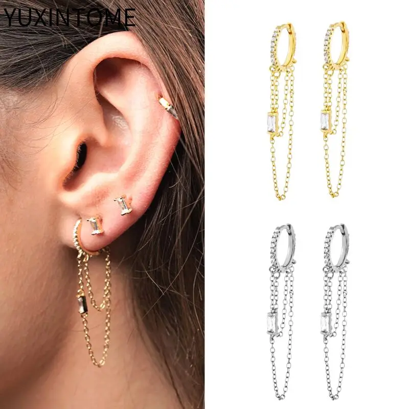 925 Sterling Silver Ear Needle Square Crystal Long Chain Tassel Pendant Earrings For Women Fashion Hoop Earrings Luxury Jewelry
925 Sterling Silver Ear Needle Square Crystal Long Chain Tassel Pendant Earrings For Women Fashion Hoop Earrings Luxury Jewelry