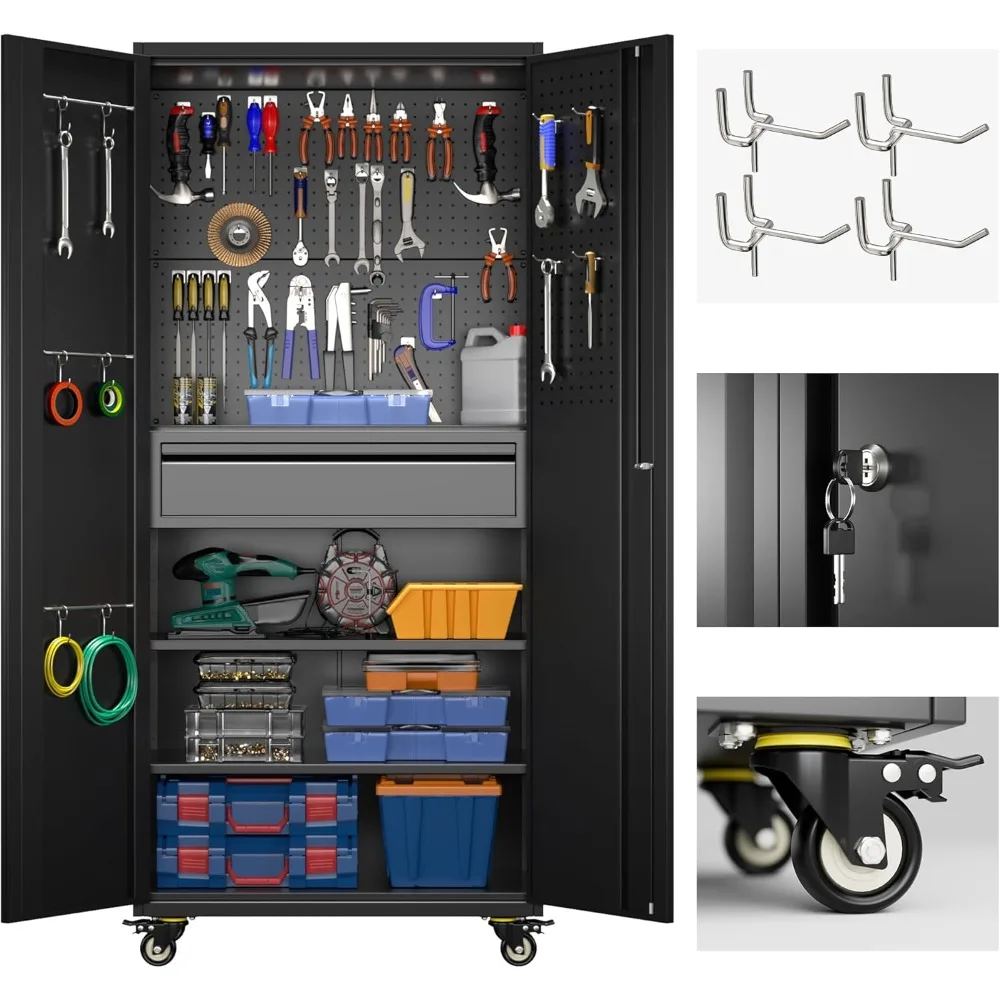 71" H Metal Garage Storage Cabinet with Wheels and Doors,Rolling Tool Storage Cabinet with Pegboard and Drawer for Garage
71" H Metal Garage Storage Cabinet with Wheels and Doors,Rolling Tool Storage Cabinet with Pegboard and Drawer for Garage