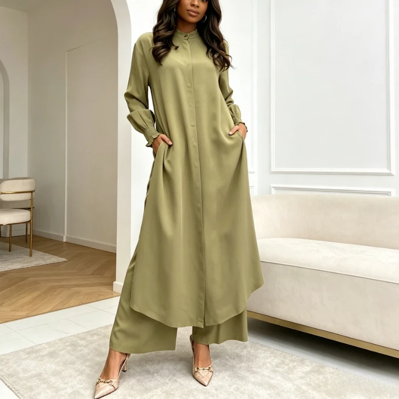 Women Pant Set Two Piece Sets Stand Collar Full Sleeve Shirt Top Wide Leg Long Pants Elastic Waist Y2k Streetwear Elegant Spring
Women Pant Set Two Piece Sets Stand Collar Full Sleeve Shirt Top Wide Leg Long Pants Elastic Waist Y2k Streetwear Elegant Spring