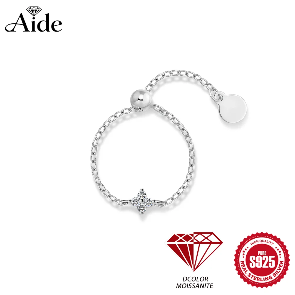 AIDE Classic Four Leaf Clover Moissanite 925 Sterling Silver For Women Adjustable Chain Ring Engagement Wedding Band Jewelry
AIDE Classic Four Leaf Clover Moissanite 925 Sterling Silver For Women Adjustable Chain Ring Engagement Wedding Band Jewelry