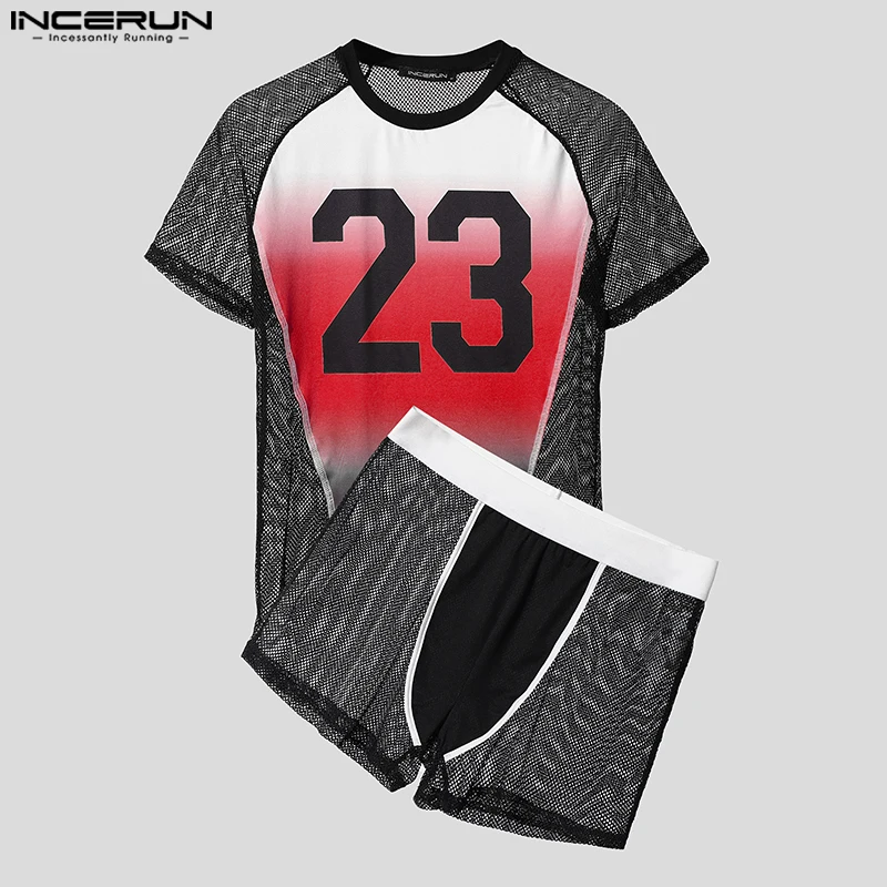 INCERUN Мужские комплекты с принтом из градиентной сетки в стиле пэчворк, футболка с короткими рукавами и шорты с круглым вырезом, 2 предмета, летние прозрачные сексуальные мужские костюмы 
INCERUN Мужские комплекты с принтом из градиентной сетки в стиле пэчворк, футболка с короткими рукавами и шорты с круглым вырезом, 2 предмета, летние прозрачные сексуальные мужские костюмы