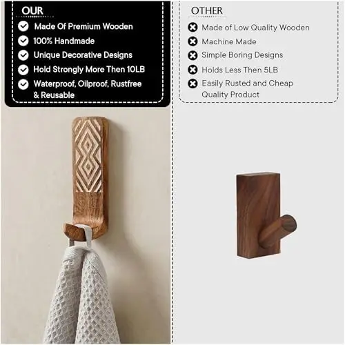 Деревянные настенные крючки в стиле бохо - набор из 3 штук, самоклеящиеся вешалки для ключей, пальто, поводков, шляп, полотенец (коричневый/белый)
Деревянные настенные крючки в стиле бохо - набор из 3 штук, самоклеящиеся вешалки для ключей, пальто, поводков, шляп, полотенец (коричневый/белый)