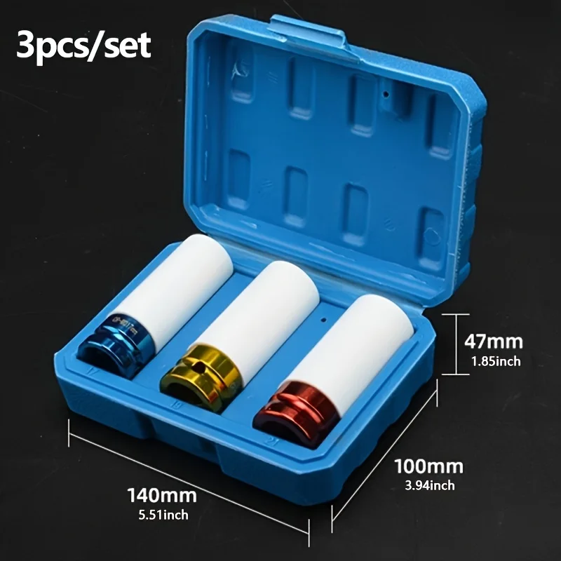 1 set of steel alloy thin wall socket wrench, 1/2 inch, 17 mm, 19 mm, 21 mm impact nut socket wrench, hex head, mechanical opera
1 set of steel alloy thin wall socket wrench, 1/2 inch, 17 mm, 19 mm, 21 mm impact nut socket wrench, hex head, mechanical opera
