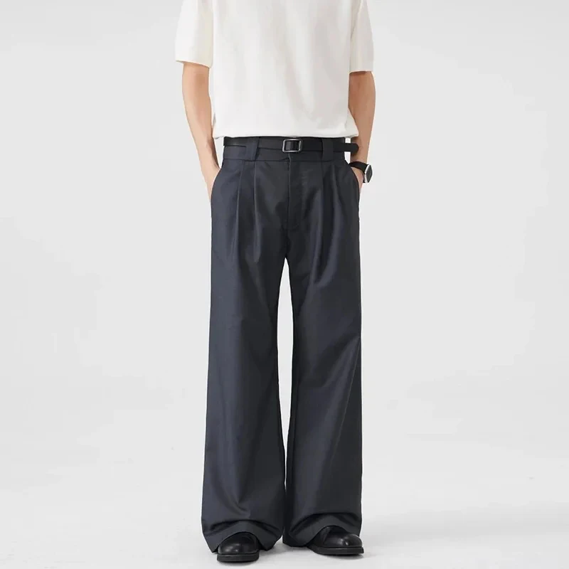 Minimalist Men's Double Waistband Wide Leg Suit Pants Dark Grey Pleated Casual Commute Premium Formal Trousers
Minimalist Men's Double Waistband Wide Leg Suit Pants Dark Grey Pleated Casual Commute Premium Formal Trousers