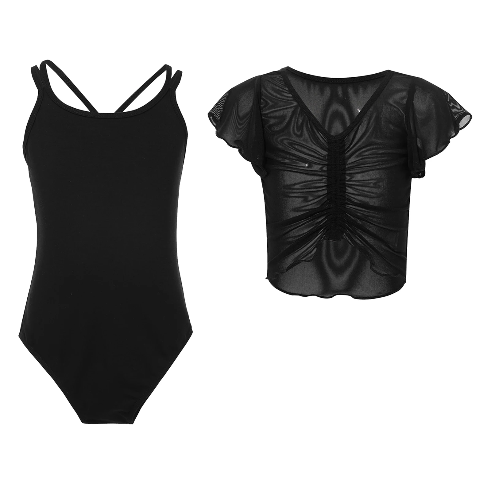 Kids Girls Ballet Dance Outfit Spaghetti Strap Crisscross Back Leotard+Ruffled Sleeves Mesh Cardigan Crop Top for Gymnastics
Kids Girls Ballet Dance Outfit Spaghetti Strap Crisscross Back Leotard+Ruffled Sleeves Mesh Cardigan Crop Top for Gymnastics
