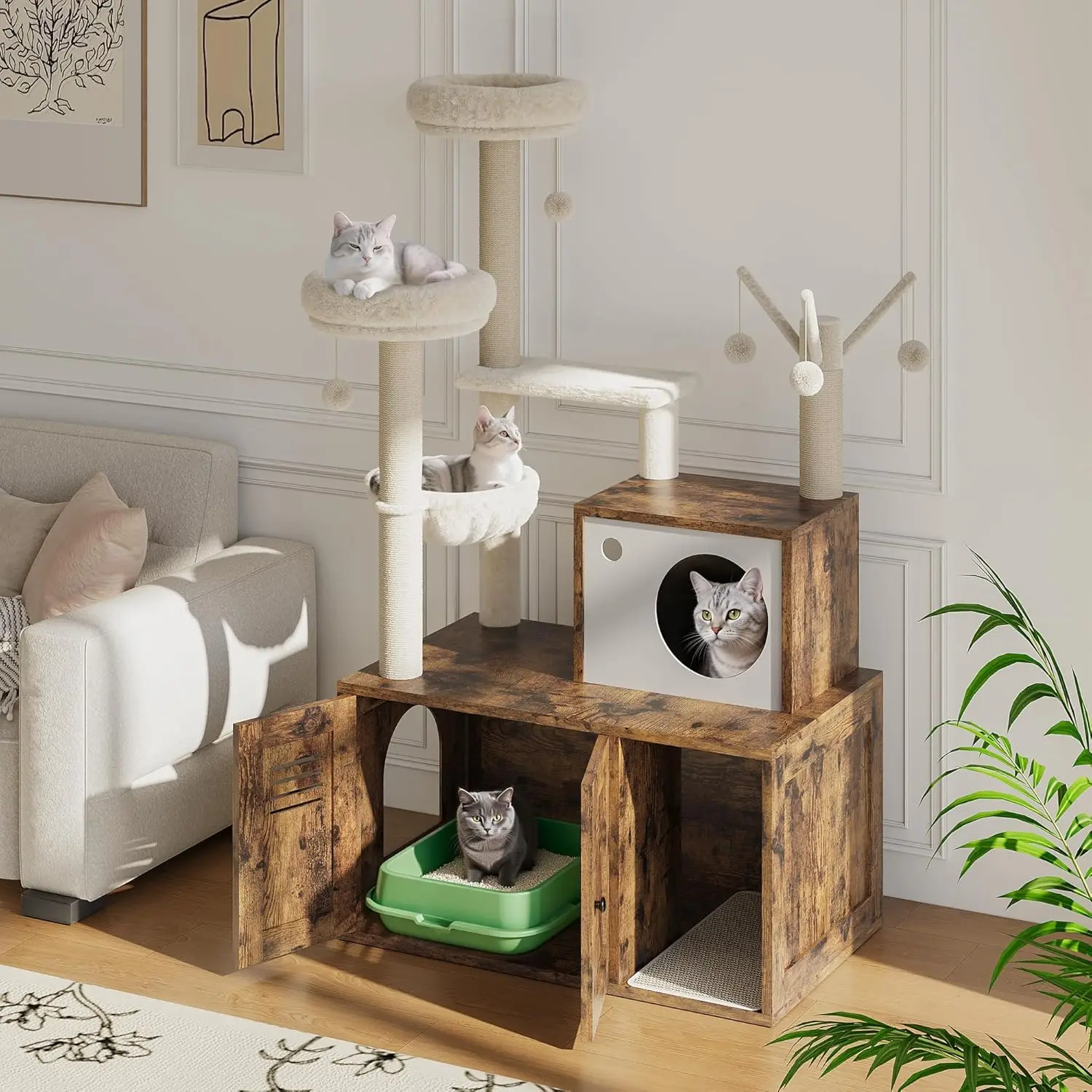 Multi-Level Cat Tree with Hidden Litter Box Cabinet Modern Wooden Cat Condo Furniture, Scratching Post, Teaser & Perch,Cats Supplies
Multi-Level Cat Tree with Hidden Litter Box Cabinet Modern Wooden Cat Condo Furniture, Scratching Post, Teaser & Perch,Cats Supplies