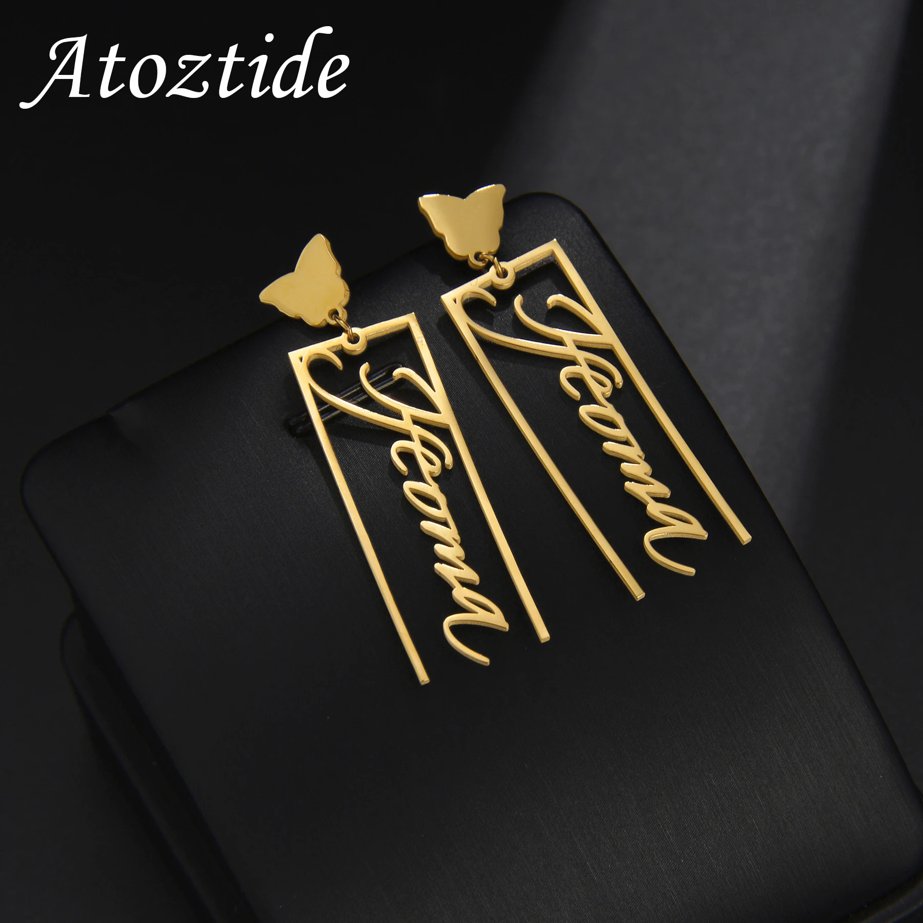 Atoztide New Personalized Custom Name Earrings Stainless Steel Butterfly Nameplate Eardrop For Women Accessories Jewerly Gift
Atoztide New Personalized Custom Name Earrings Stainless Steel Butterfly Nameplate Eardrop For Women Accessories Jewerly Gift
