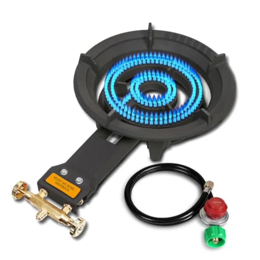 Outdoor cooking wok stir frying countertop burner, cast iron, black, 90000 BTU dual controlled burner rings
Outdoor cooking wok stir frying countertop burner, cast iron, black, 90000 BTU dual controlled burner rings