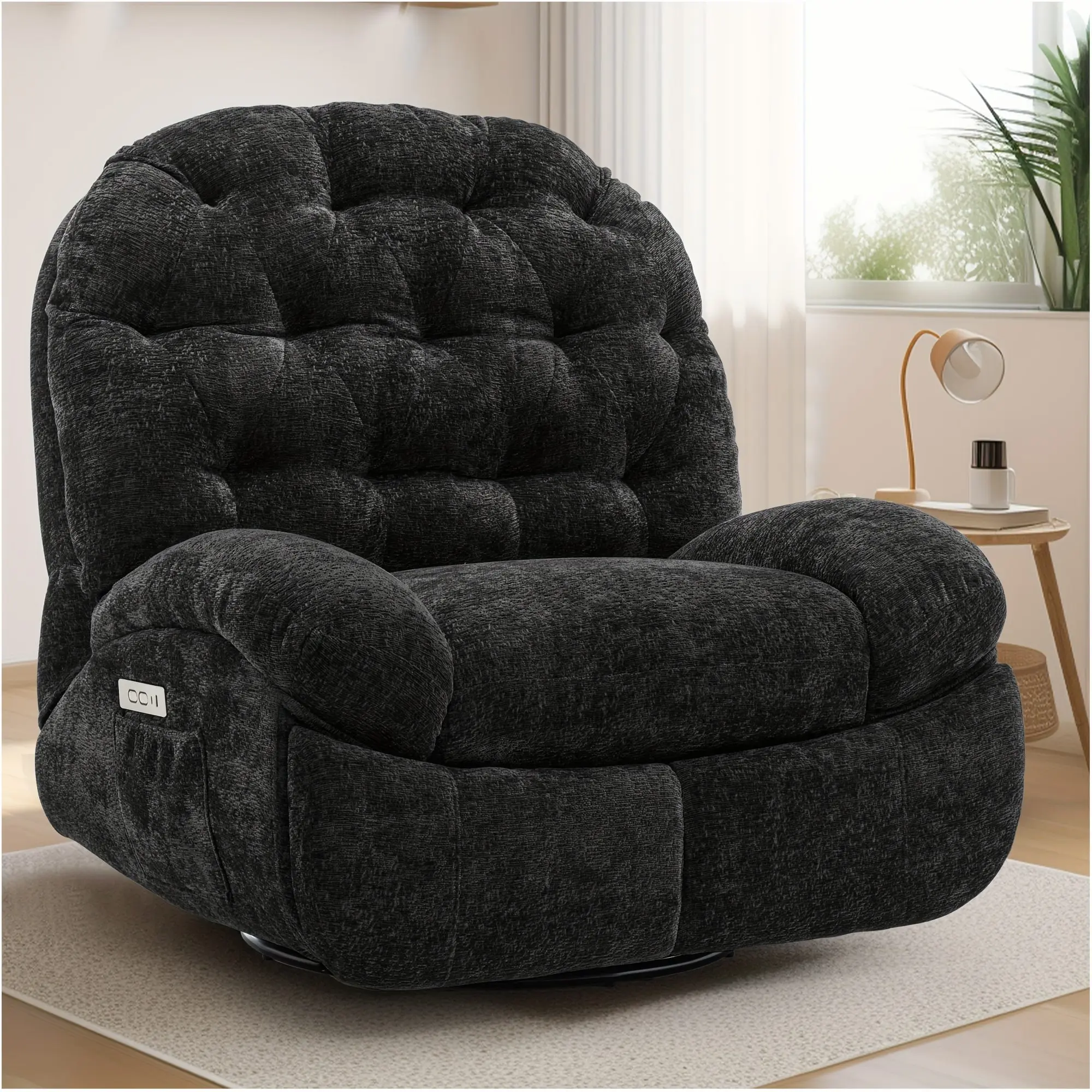 Electric Swivel Recliner Chair with USB Charging Port & Side Pocket – Soft Chenille Upholstery, Smooth Rocking Motion, Wide Seating Design for Living Room Comfort
Electric Swivel Recliner Chair with USB Charging Port & Side Pocket – Soft Chenille Upholstery, Smooth Rocking Motion, Wide Seating Design for Living Room Comfort