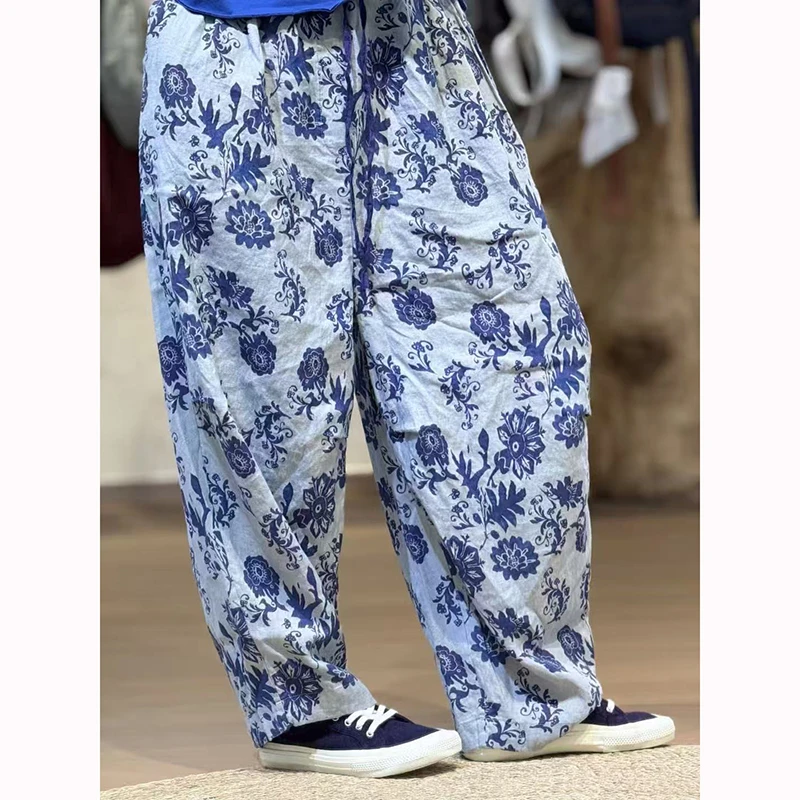 Spring Summer Arts Style Women Elastic Waist Loose Casual Ankle-length Pants Good Quality Vintage Print Ramie Harem Pants BG02 
Spring Summer Arts Style Women Elastic Waist Loose Casual Ankle-length Pants Good Quality Vintage Print Ramie Harem Pants BG02