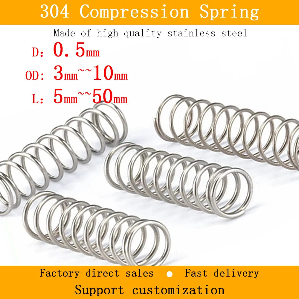 10Pcs 304 Stainless Steel Compression Spring Diameter 0.5mm Cylidrical Coil Return Springs Pressure Spring diameter 3mm to 10mm
10Pcs 304 Stainless Steel Compression Spring Diameter 0.5mm Cylidrical Coil Return Springs Pressure Spring diameter 3mm to 10mm