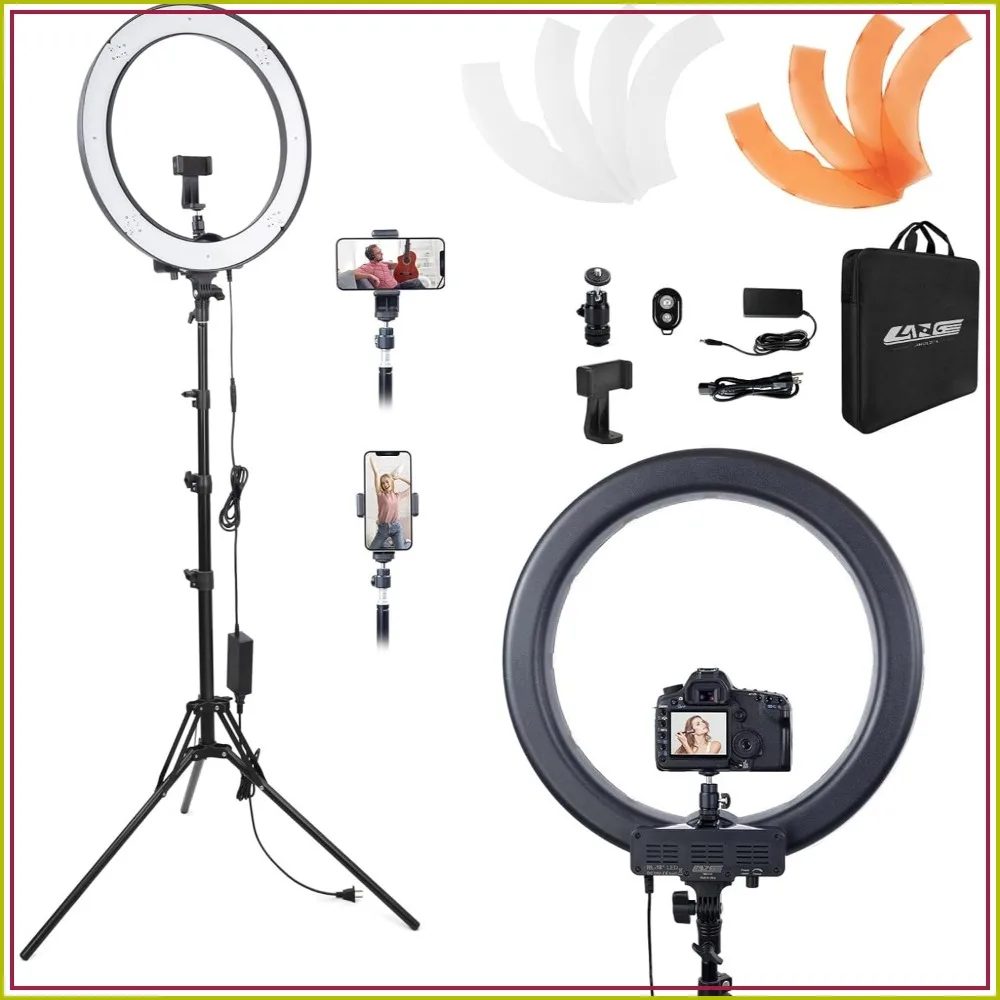 18" 55W Dimmable LED Ring Light Kit, 70" Stand, Phone Holder for Video & Live Streaming
18" 55W Dimmable LED Ring Light Kit, 70" Stand, Phone Holder for Video & Live Streaming