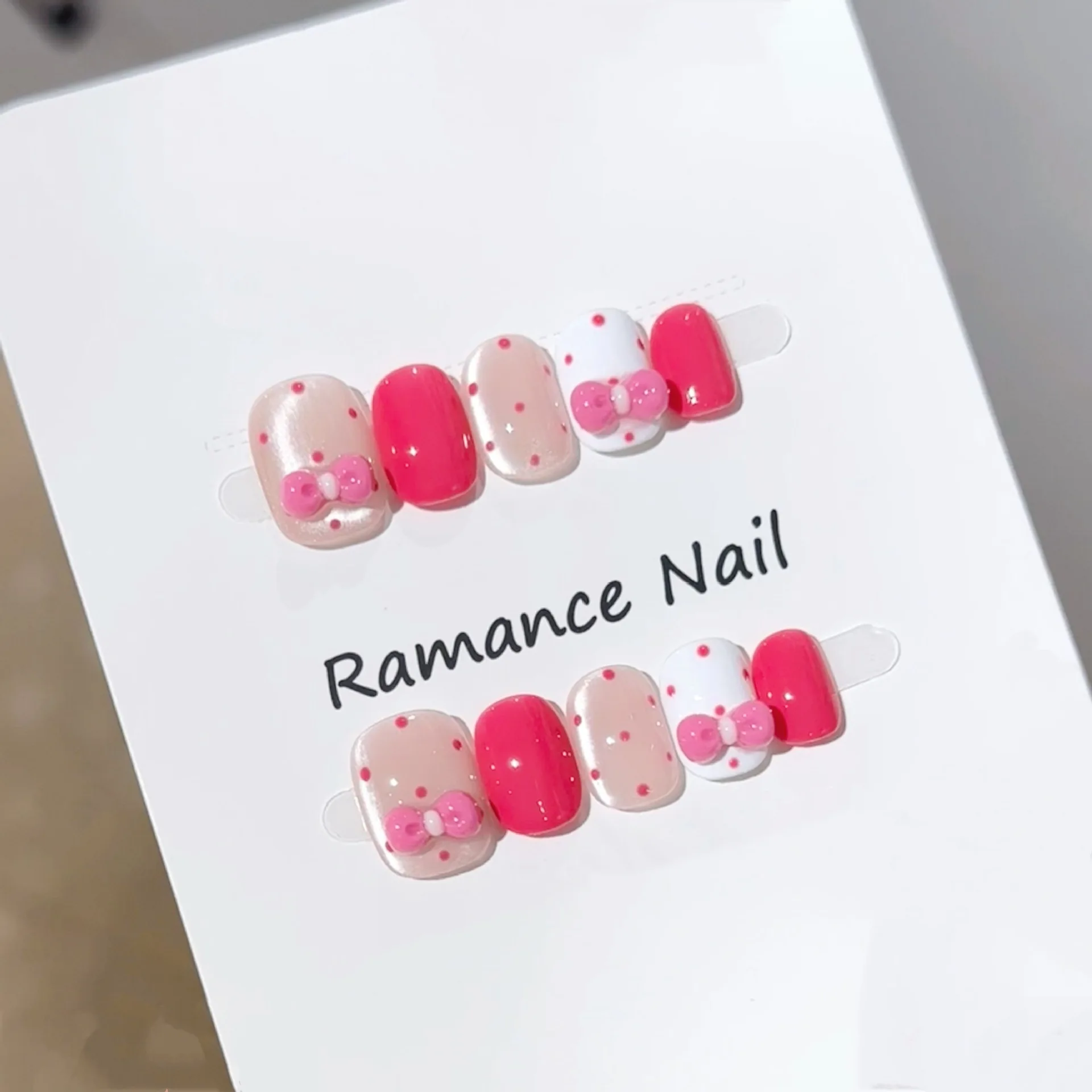 10pcs Cute Pink Handmade Nails Girly Polka Dots and Bows Press on Nail Short Square Round False Nails for Women&Girl Fake Nail
10pcs Cute Pink Handmade Nails Girly Polka Dots and Bows Press on Nail Short Square Round False Nails for Women&Girl Fake Nail