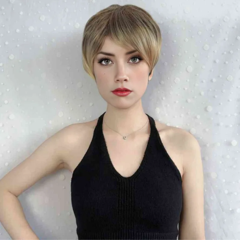 Fashionable Wig for Women with Slanted Bangs Exposed Ears Short Hair Full Top Headband Y2K Style Headgear Cool Goledn Wig
Fashionable Wig for Women with Slanted Bangs Exposed Ears Short Hair Full Top Headband Y2K Style Headgear Cool Goledn Wig