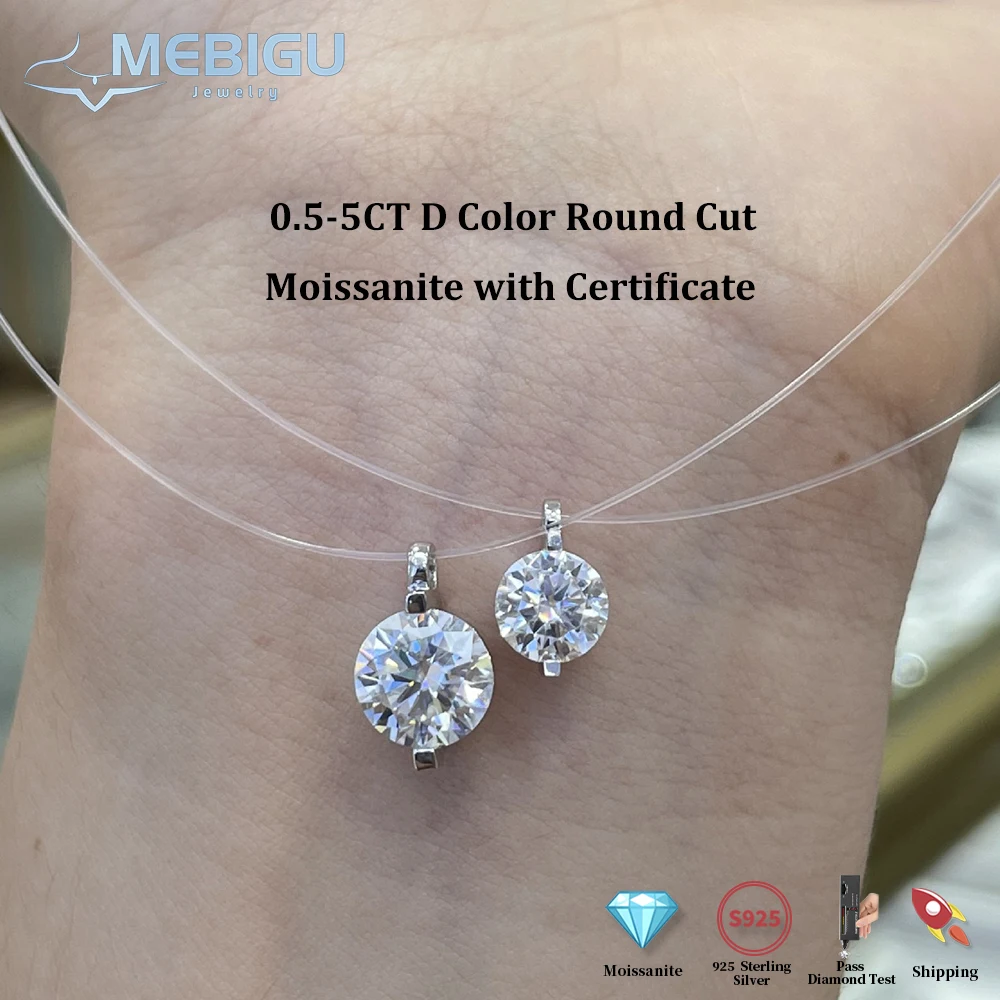 Mebigu 0.5-5CT Round Cut Moissanite Pendant Necklace for Woman 925 Silver Fishing Line Waterdrop Round Shape Diamond Neck Chain 
Mebigu 0.5-5CT Round Cut Moissanite Pendant Necklace for Woman 925 Silver Fishing Line Waterdrop Round Shape Diamond Neck Chain