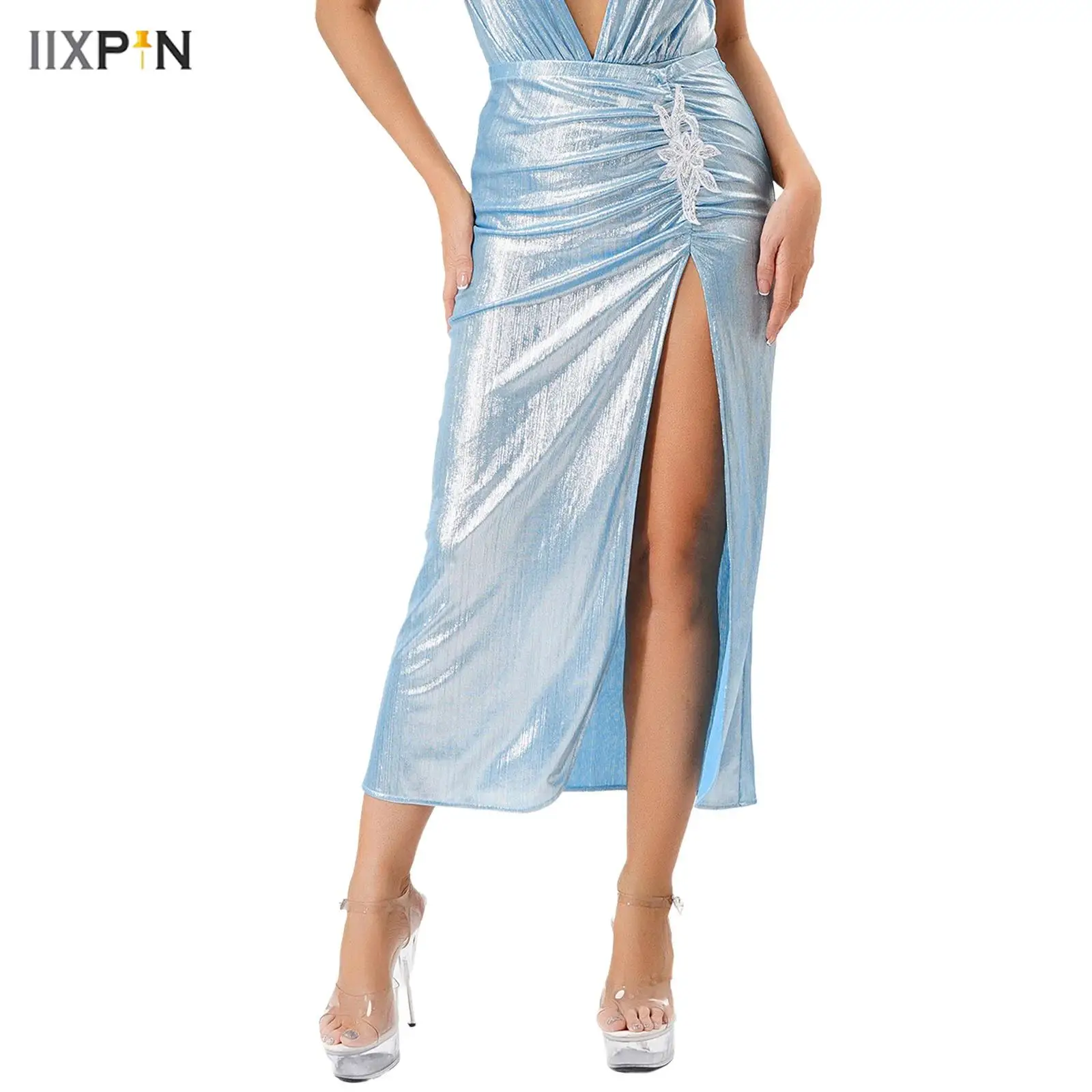 Womens Shimmering Skirt Sequined Embroidery Side Ruched Slit Elastic Waist Maxi Skirt for Poolside Beachwear Latin Tango Skirts 
Womens Shimmering Skirt Sequined Embroidery Side Ruched Slit Elastic Waist Maxi Skirt for Poolside Beachwear Latin Tango Skirts