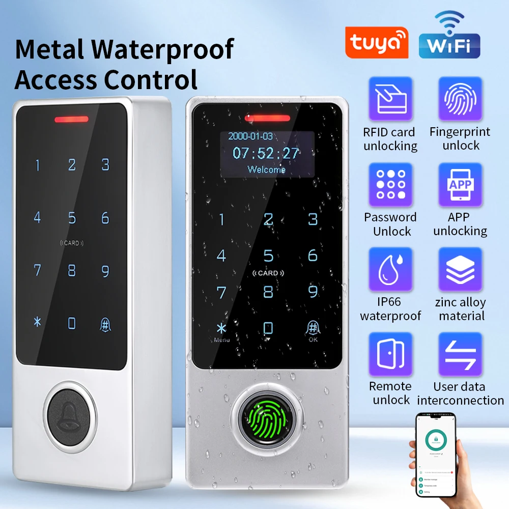 WIFI App Tuya Fingerprint Access Controller Keypad Metal Waterproof RFID Card Standalone Door Access Control System
WIFI App Tuya Fingerprint Access Controller Keypad Metal Waterproof RFID Card Standalone Door Access Control System