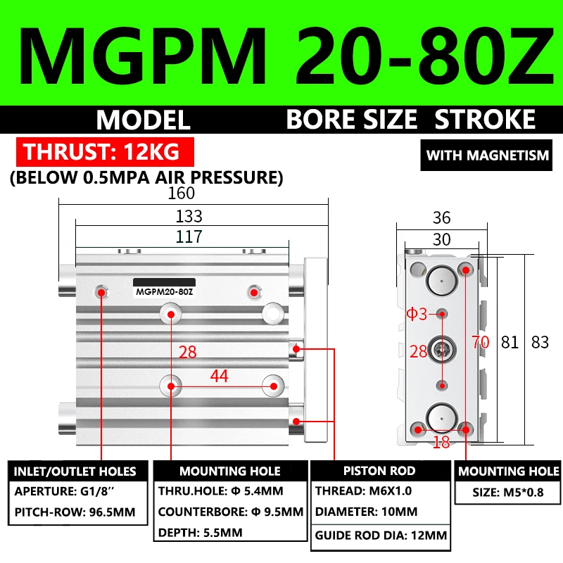ABILKEEN MGPM Series Pneumatic Compact Guide Cylinder MGPM20-80Z 20MM Bore X 80MM Stroke Thin Three Axis Three Rod Air Cylinder
ABILKEEN MGPM Series Pneumatic Compact Guide Cylinder MGPM20-80Z 20MM Bore X 80MM Stroke Thin Three Axis Three Rod Air Cylinder