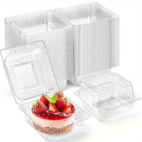 50/100PCS Transparent Cake Box Plastic Square Cake Box Bread Fruit Salad Biscuits Baking Desserts Disposable Food Containers