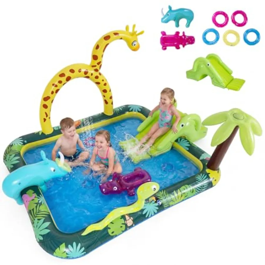 Inflatable Kiddie Pool Jungle Animal Inflatable Play Center with Slide Sprinkle Oval Wading Swimming Pool Outdoor Summer Playho
Inflatable Kiddie Pool Jungle Animal Inflatable Play Center with Slide Sprinkle Oval Wading Swimming Pool Outdoor Summer Playho