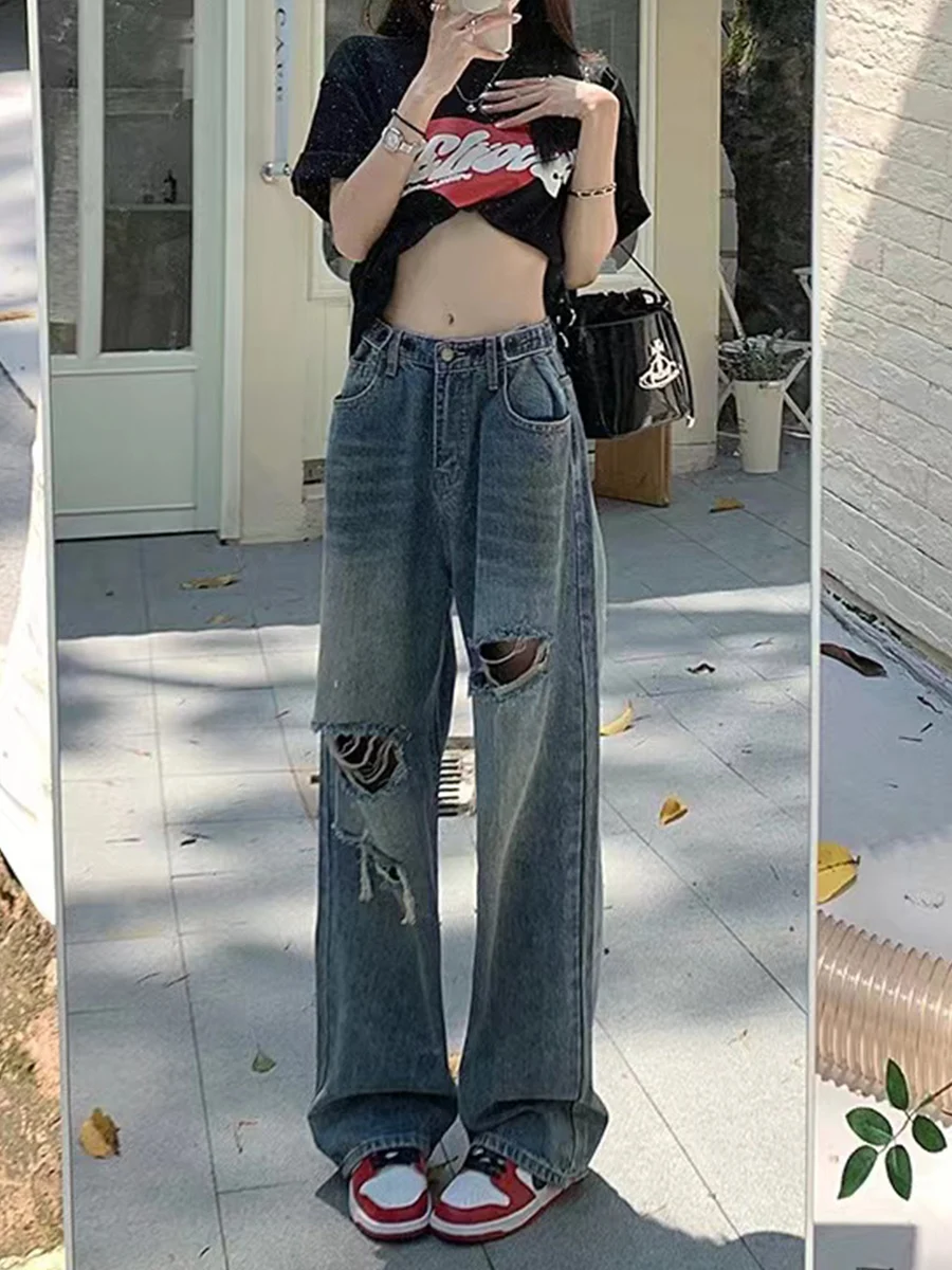 Retro Hole Denim Jeans Women's Spring Autumn Loose Slim plus Size Wide Leg Long Pants High Waist Straight Cut Jeans
Retro Hole Denim Jeans Women's Spring Autumn Loose Slim plus Size Wide Leg Long Pants High Waist Straight Cut Jeans