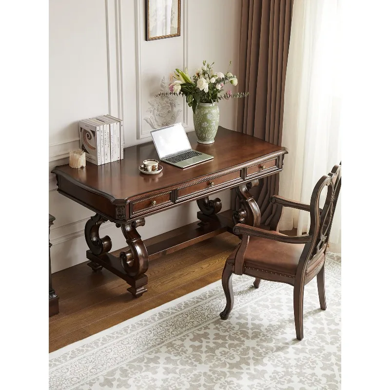 American pure solid wood desk and chair combination, American style carved villa, writing desk, study furniture, retro nostalgia
American pure solid wood desk and chair combination, American style carved villa, writing desk, study furniture, retro nostalgia