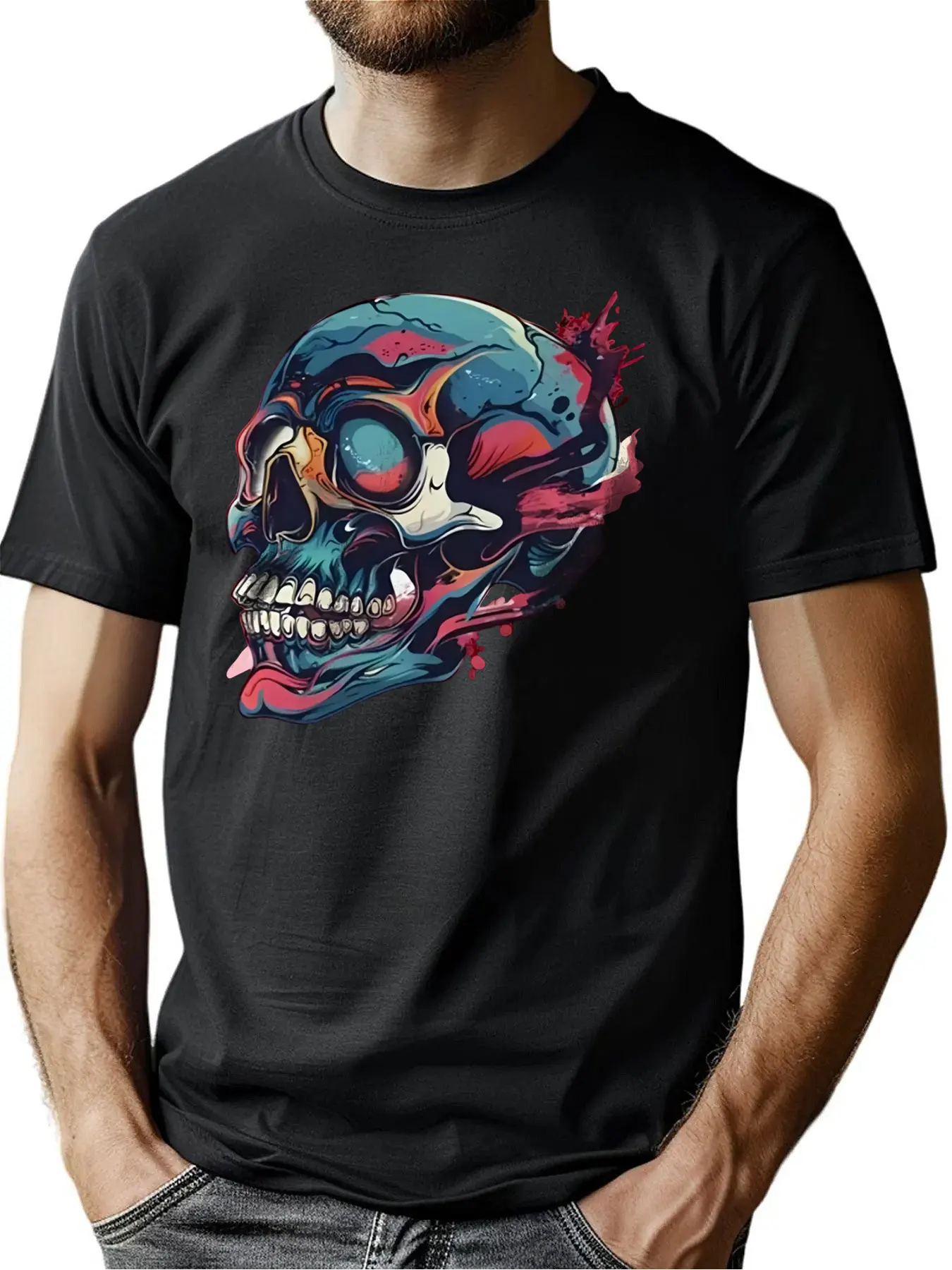 Premium Cotton Men's Crew Neck Tee With Detailed Skull Print Halloween Gift Machine Washable Outdoor Comfort For Men 
Premium Cotton Men's Crew Neck Tee With Detailed Skull Print Halloween Gift Machine Washable Outdoor Comfort For Men
