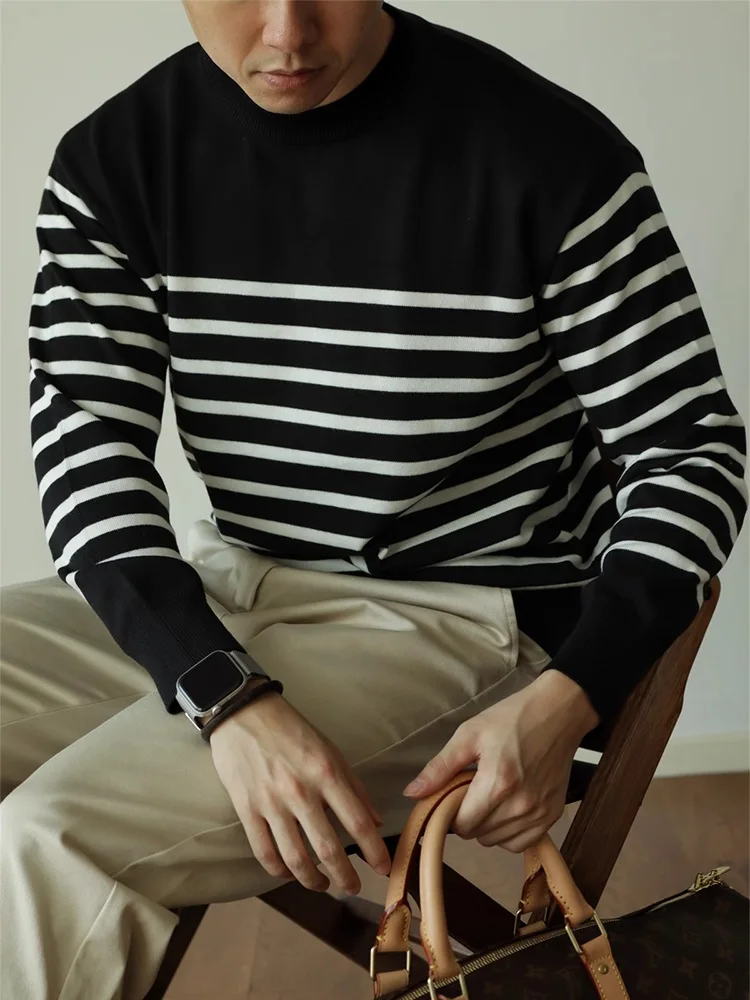 Мужской базовый топ с длинным рукавом из тонкой шерсти в ретро-стиле с полосками, осенне-зимний, в морском стиле, с круглым вырезом
Мужской базовый топ с длинным рукавом из тонкой шерсти в ретро-стиле с полосками, осенне-зимний, в морском стиле, с круглым вырезом