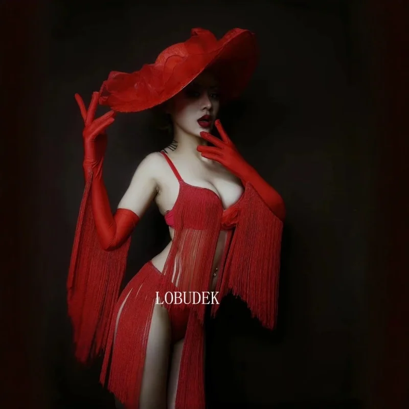 Women Red White Lace Gogo Dance Costume with Tassel Bikini Hat Bar Nightclub Rave Festival DJ Dancer Team Performance Outfit
Women Red White Lace Gogo Dance Costume with Tassel Bikini Hat Bar Nightclub Rave Festival DJ Dancer Team Performance Outfit