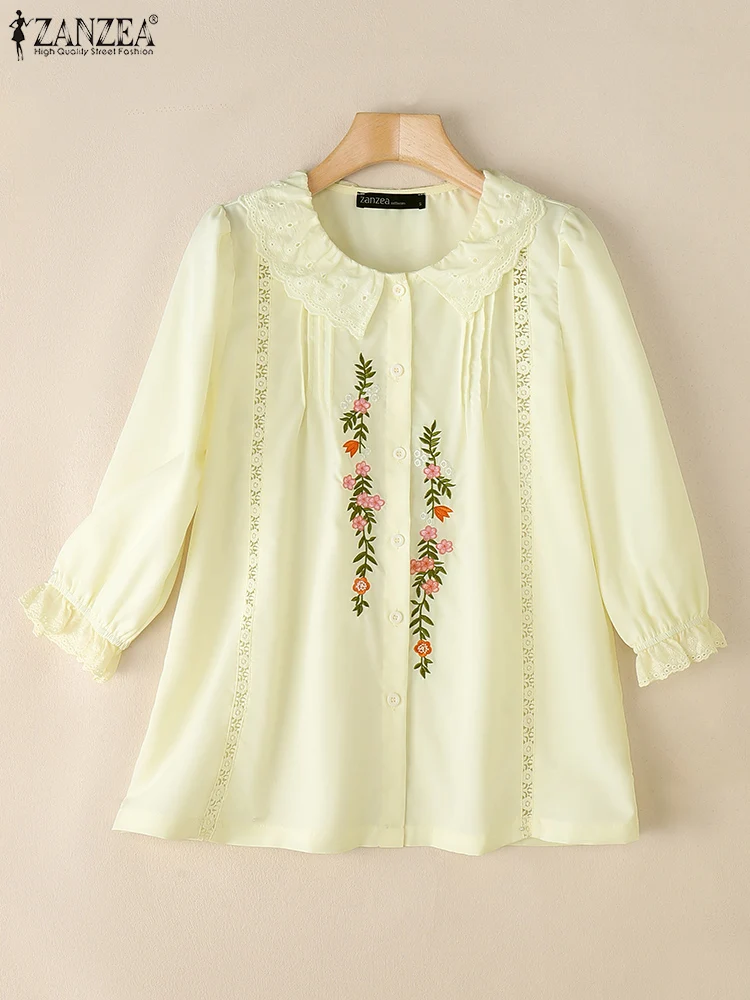 ZANZEA Long Puff Sleeve Embroidered Tops Lace Patchwork Woman Peter-Pan Collar Elegant Shirts 2025 Spring Casual Pintuck Chemise
ZANZEA Long Puff Sleeve Embroidered Tops Lace Patchwork Woman Peter-Pan Collar Elegant Shirts 2025 Spring Casual Pintuck Chemise
