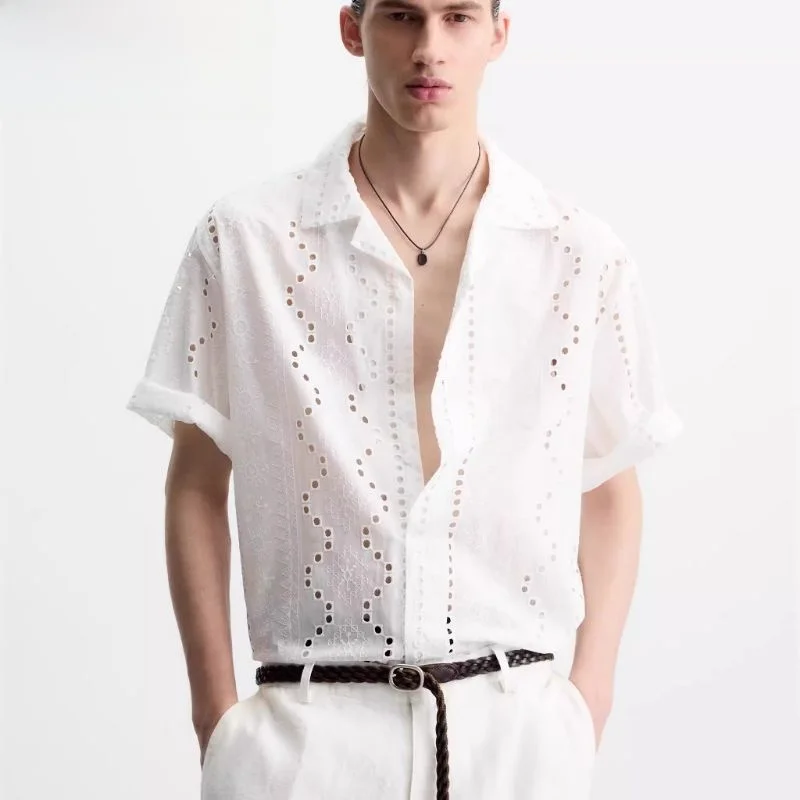 Loose Fit White Cutout Embroidery ort Sve irt New Summer Menswear Casual Comfortable Non Iron Square Collar Pure Color
Loose Fit White Cutout Embroidery ort Sve irt New Summer Menswear Casual Comfortable Non Iron Square Collar Pure Color
