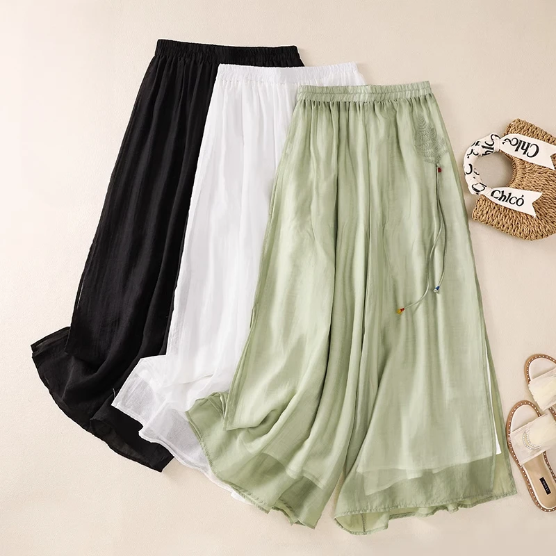 Women Summer Pants Flower Embroidery Wide Leg Loose Vintage Ethnic Style Elastic Waist Summer Ninth Pant Women Clothes A840
Women Summer Pants Flower Embroidery Wide Leg Loose Vintage Ethnic Style Elastic Waist Summer Ninth Pant Women Clothes A840