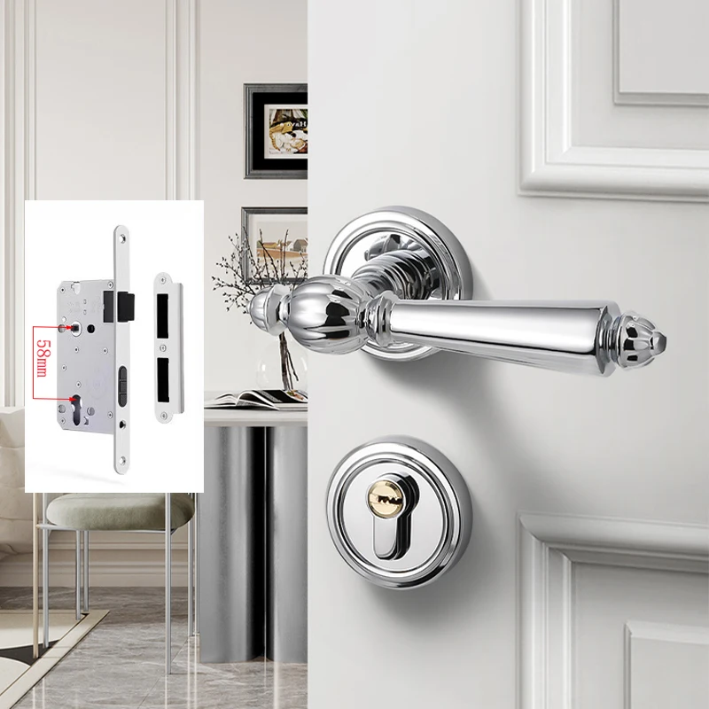 Bright chrome French interior door lock, bedroom silver French door handle, silent American wooden door lock
Bright chrome French interior door lock, bedroom silver French door handle, silent American wooden door lock
