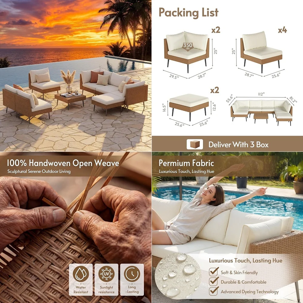 Tight Weave Outdoor Patio Sectional, Luxe Outdoor Sofa with Premium Polyester amp Ergonomic Design, AllWeather Patio Furniture
Tight Weave Outdoor Patio Sectional, Luxe Outdoor Sofa with Premium Polyester amp Ergonomic Design, AllWeather Patio Furniture